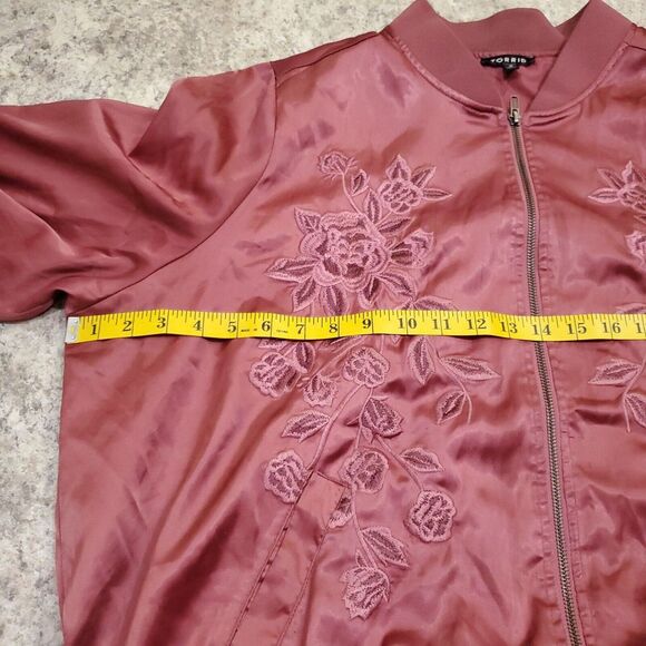 Torrid Womens Jacket Size 3 Pink Satin Bomber Floral Embroidered Full Zip Casual - Picture 3 of 16